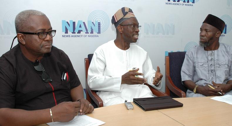 L - R: Mr Tony Nezianya, Managing Editor, Prof. Olanrewaju Fagbohun, Vice Chancellor of the Lagos State University (LASU) and Mr Abdulfatah Babatunde, Deputy Editor-in-Chief during a NAN forum in Lagos.