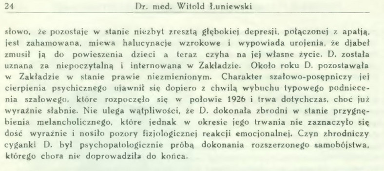 Fragment referat na temat przypadku Dolińskiej autorstwa prof. Witolda Łuniewskiego