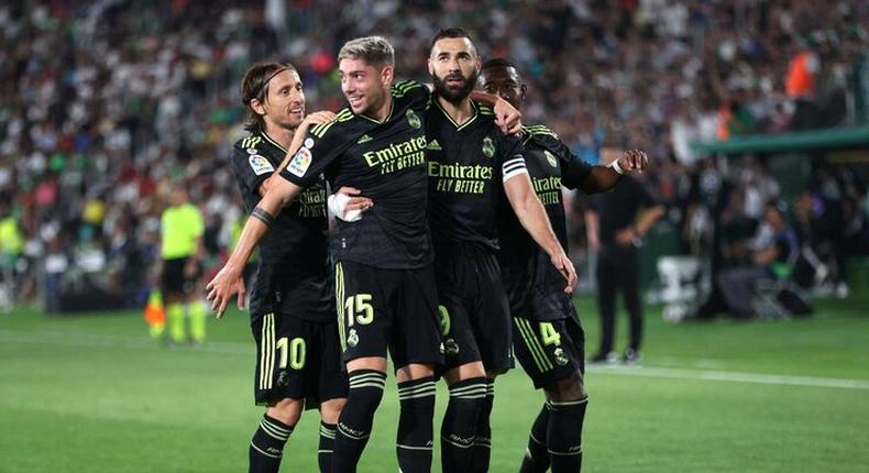 Karim Benzema celebrates in Real Madrid 3-0 win at Elche