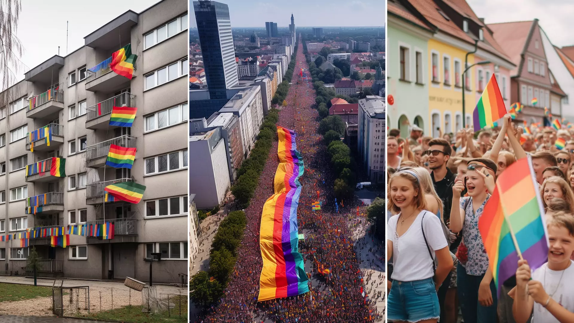 Tak wyglądałaby Polska wg AI, gdyby Parada Równości odbywała się w całym kraju