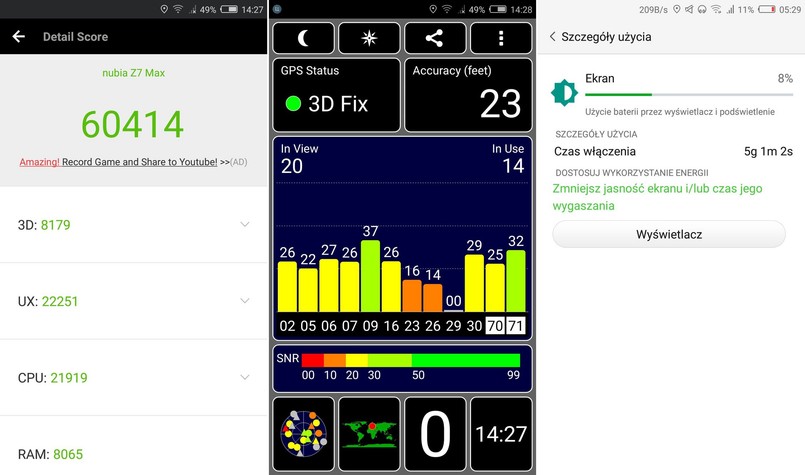 Telefon ZTE Nubia Z7 Max - AnTuTu Benchmark, test GPS, SOT