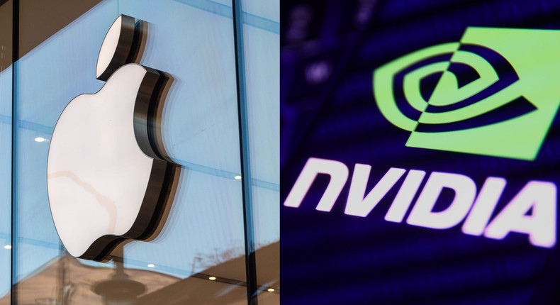 One analyst says Nvidia's market cap may blow past Apple's if the iPhone maker doesn't release generative AI products this year.Fernando Gutierrez-Juarez/Getty (L); NurPhoto/Getty