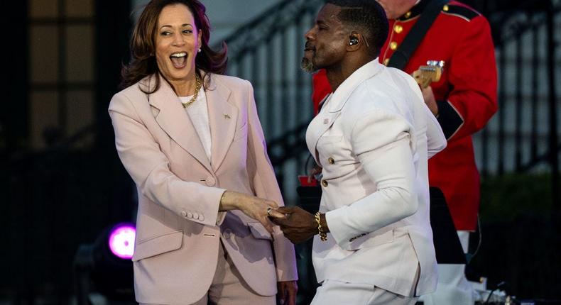 Kamala Harris dances with gospel singer Kirk Franklin at a White House Juneteenth concert in June 2024.Kent Nishimura/Getty Images