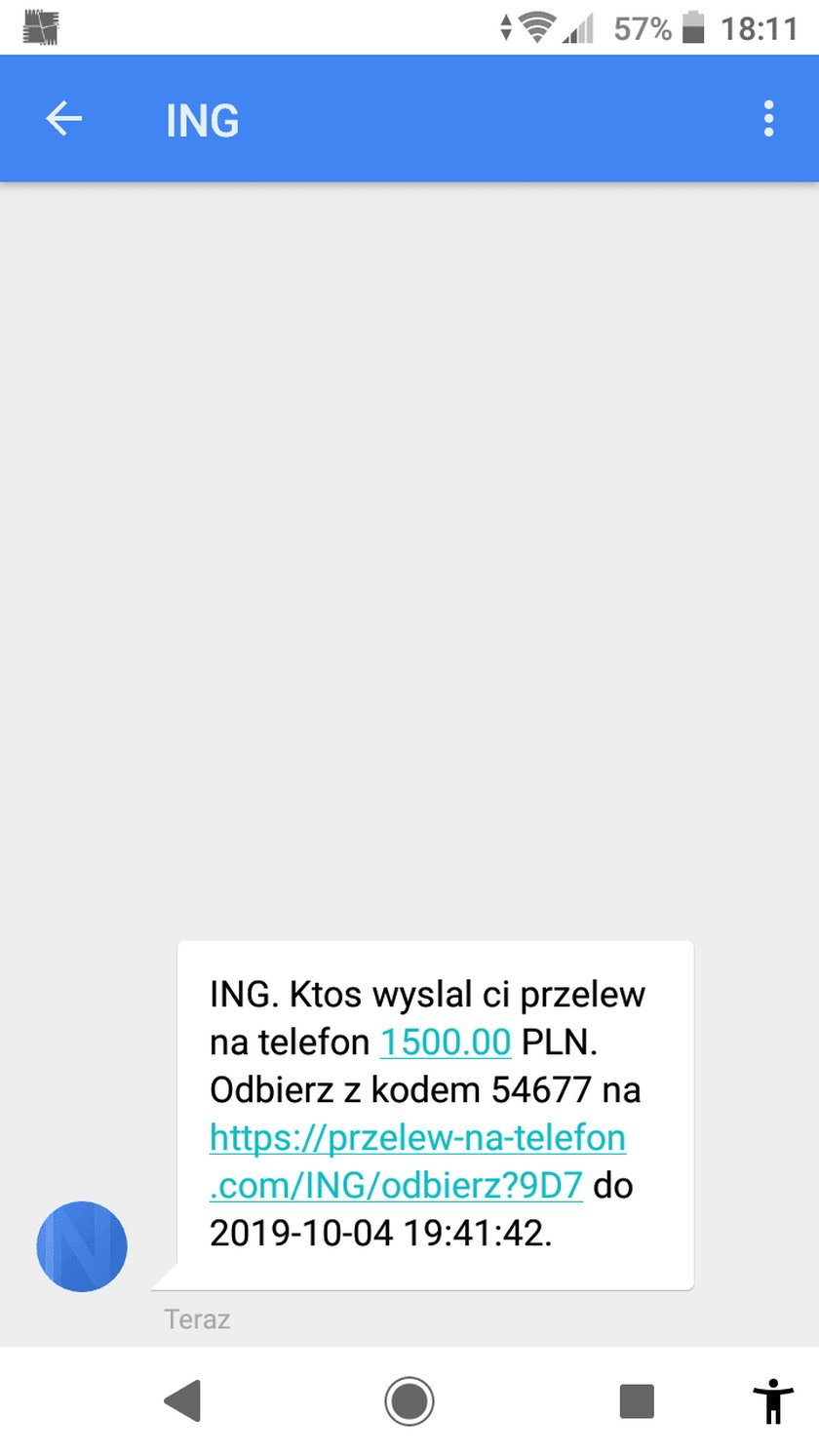 SMS od oszustów podszywających się pod ING Bank Śląski