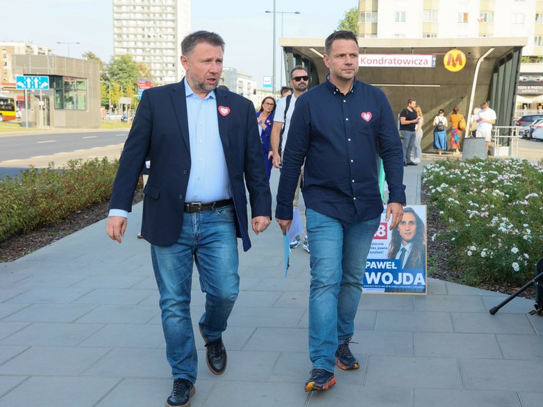 Rafał Trzaskowski i Marcin Kierwiński w Warszawie, 29 września 2023 r.