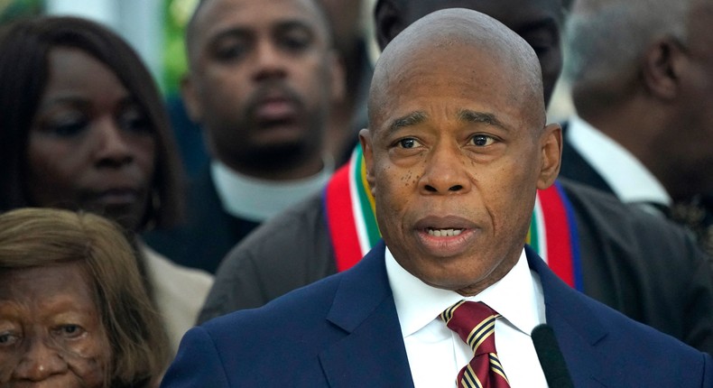 New York City Mayor Eric Adams talks to the press outside Gracie Mansion, the official residence of the mayor of New York City after he was indicted on federal criminal charges.Timothy A. Clary