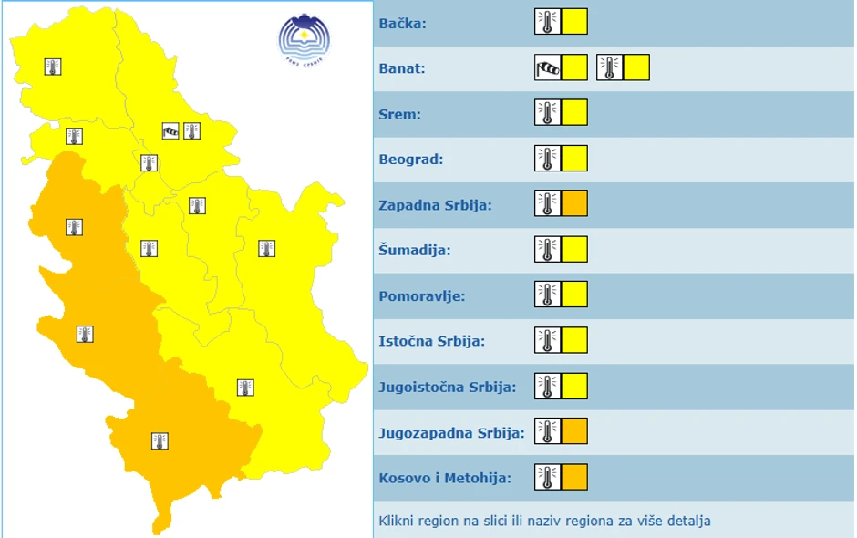 Meteoalarm za 28. avgust