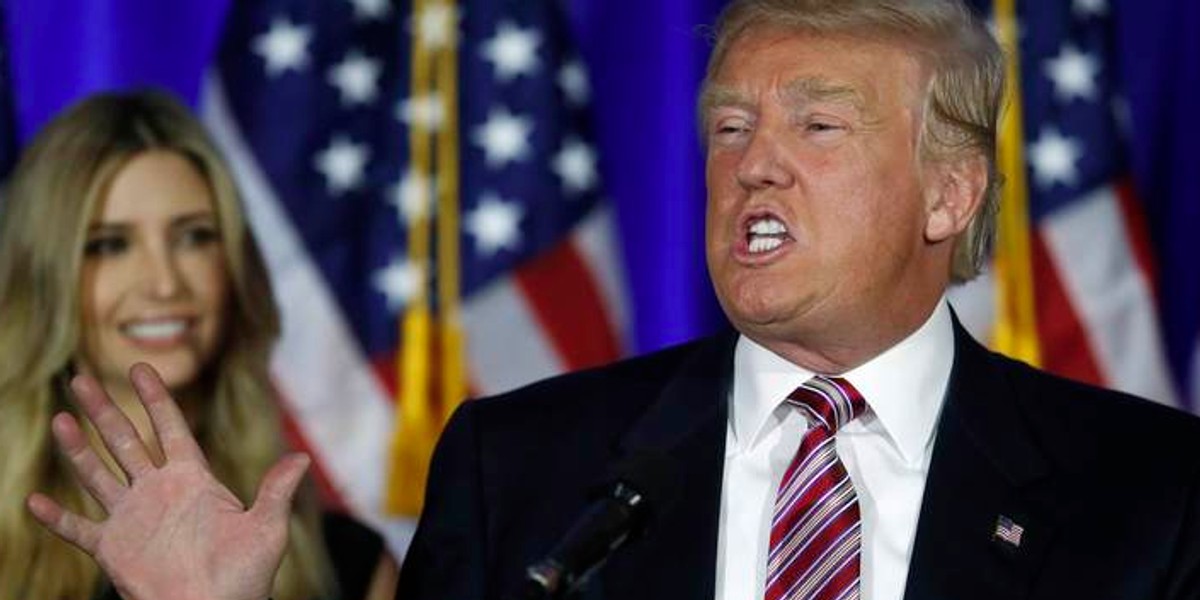 Republican US presidential candidate Donald Trump speaks at a campaign event in Briarcliff Manor, New York.