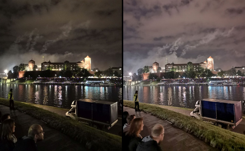 Po lewej zdjęcie zrobione Honorem 10, po prawej - Huaweiem P20 - tryb zdjęcie nocne