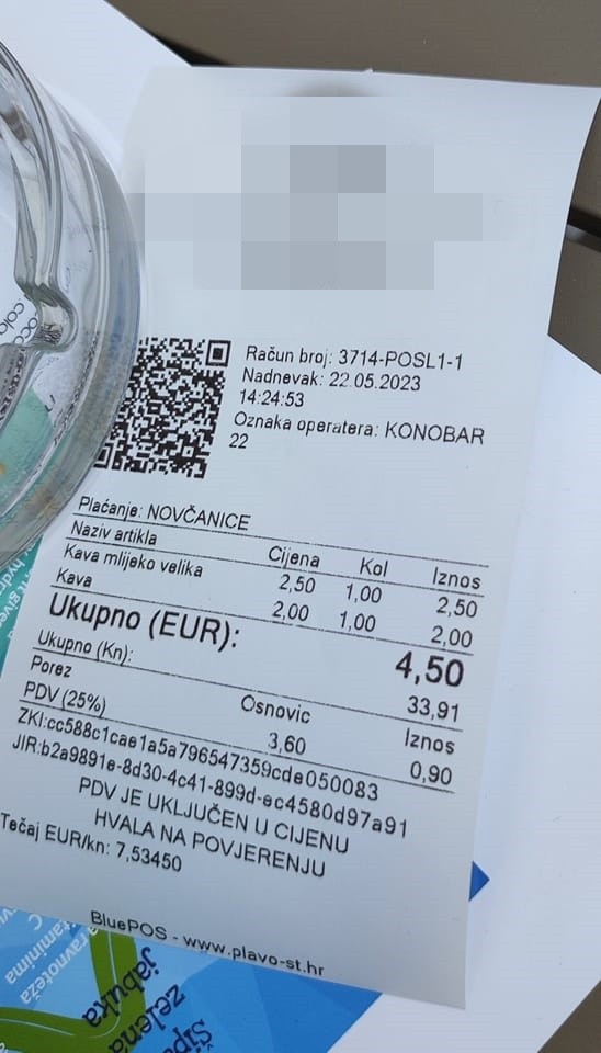 Dominika zverejnila cenu káv v Splite.