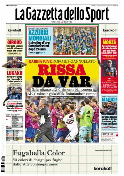 Pierwsza strona "La Gazzetta dello Sport"