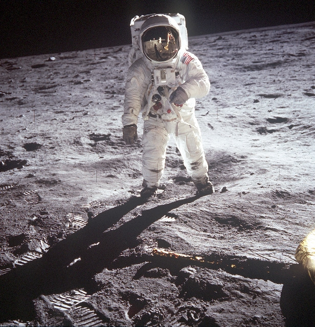 Buzz Aldrin na powierzchni Księżyca, misja Apollo 11, lipiec 1969 rok