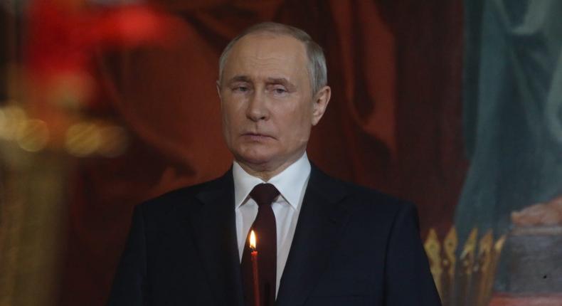 Russian President Vladimir Putin attends Orthodox Easter mass in Moscow, Russia, on April 24, 2022.