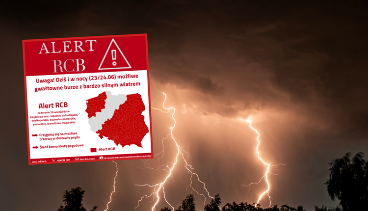 Alert RCB dla 16 województw. Burze, grad i wiatr do 115 km/h