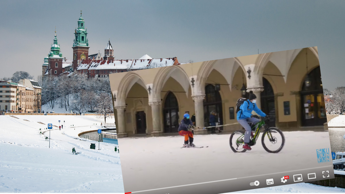 Kraków. Szusował na nartach w centrum miasta 