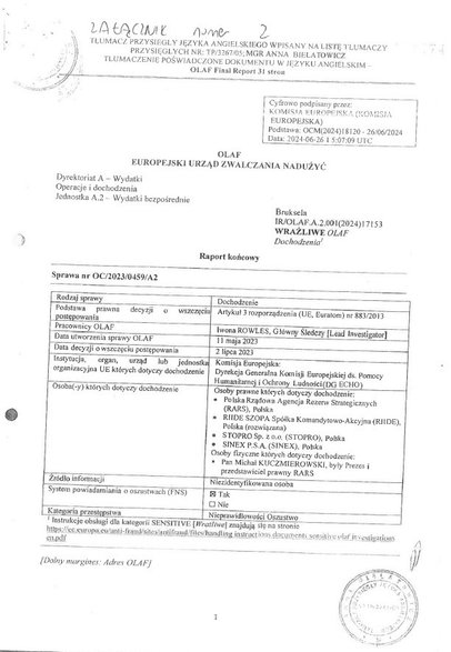 Raport OLAF na temat nieprawidłowości w Rządowej Agencji Rezerw Strategicznych