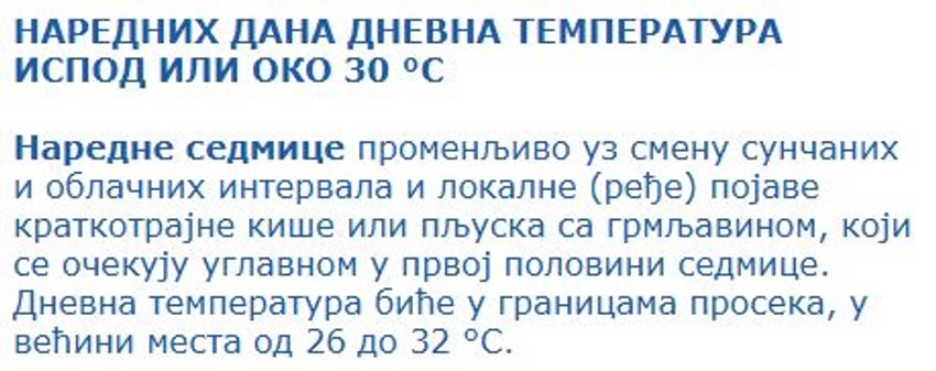 Prognoza za sledeću nedelju