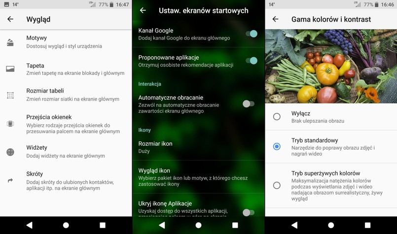 Sony Xperia XA2 - ustawienia wyglądu, wielkość ikon, wyświetlacz