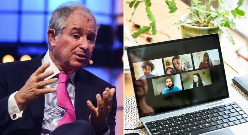 Blackstone CEO Stephen Schwarzman said it was more profitable for people to work remotely because they didn't work as hard and could save money on commuting.David Fitzgerald/Sportsfile for Web Summit via Getty Images; 10'000 Hours via Getty Images