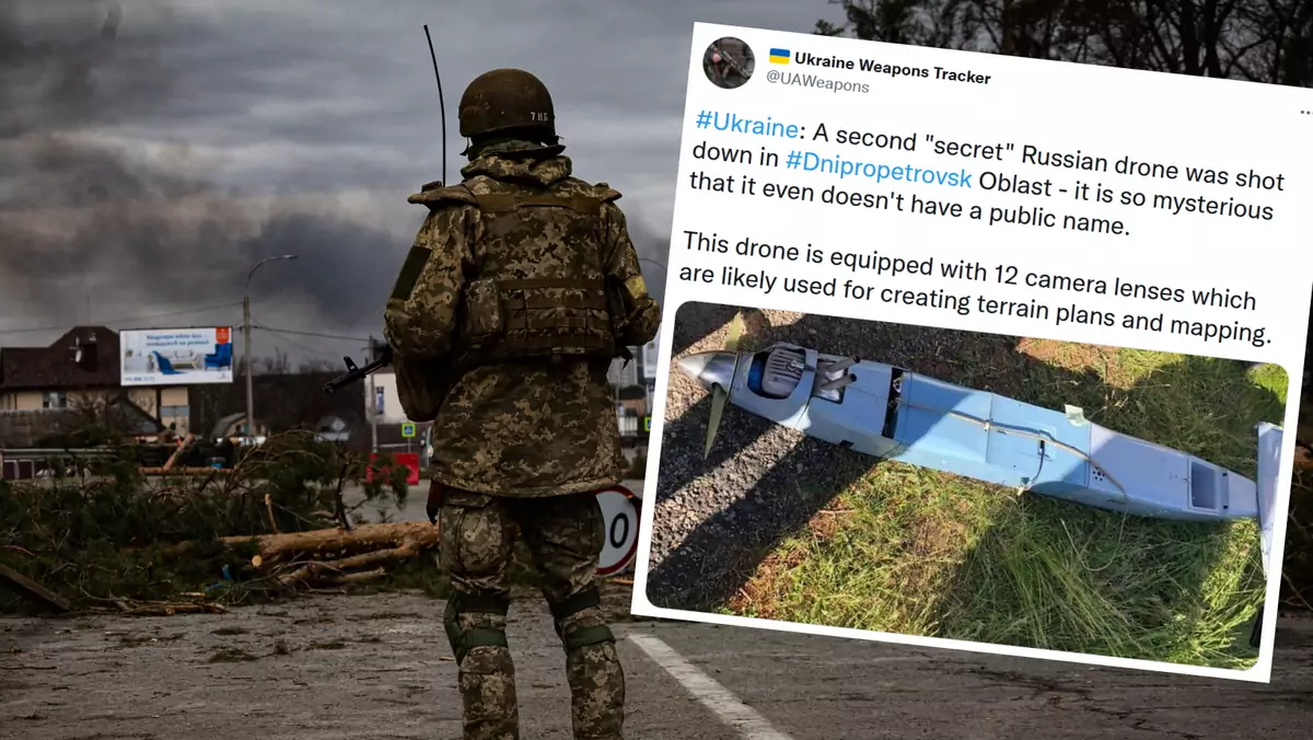 Rosyjski dron zestrzelony w Ukrainie. Oficjalnie nie istnieje (Fot. Twitter/Ukraine Weapons Tracker)