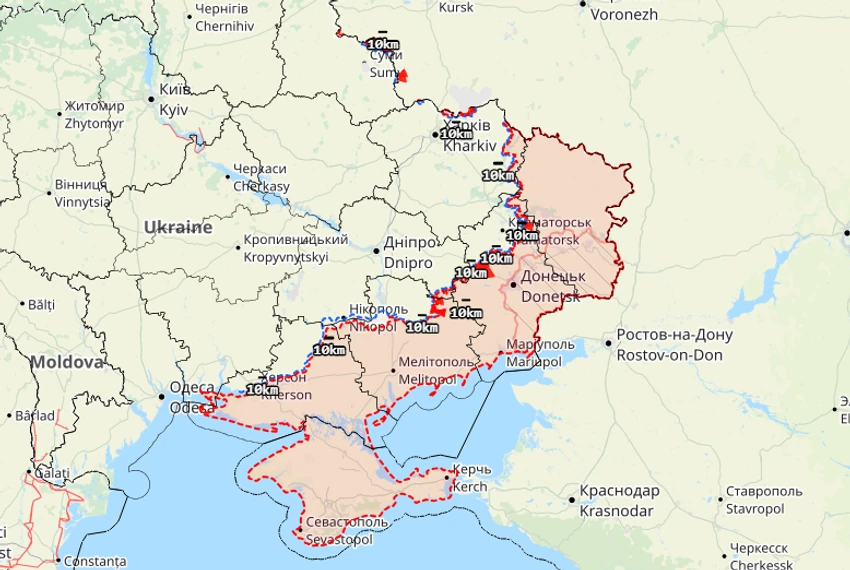 Mapa - Ukupna teritorija Ukrajine pod kontrolom Rusije