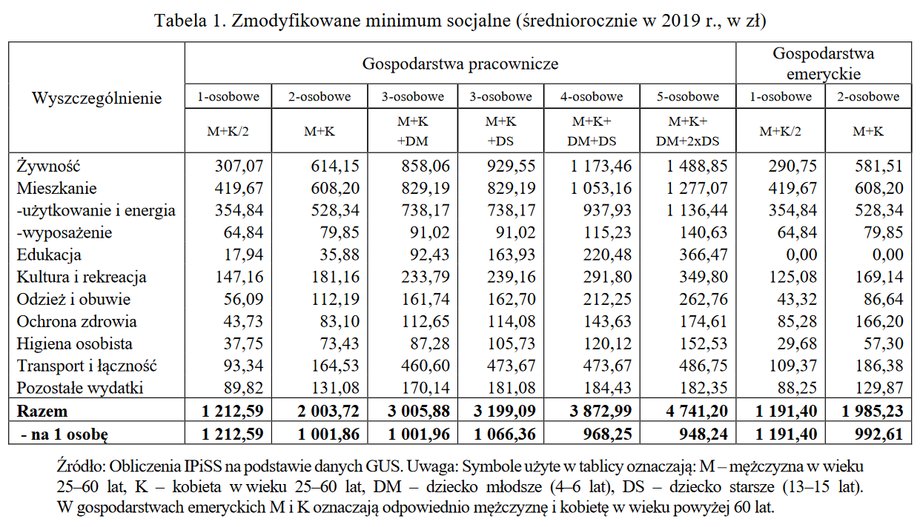 Minimum socjalne w 2019 r. 