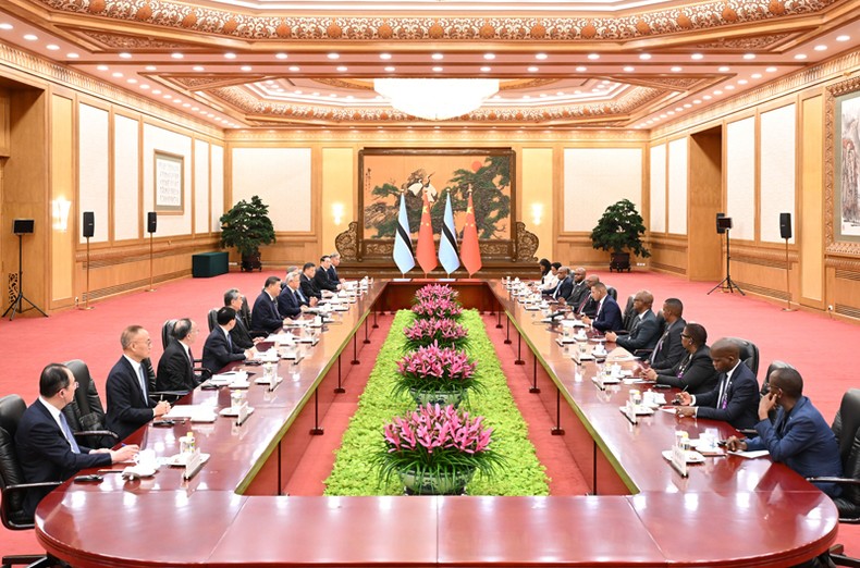 Chinese President Xi Jinping holds talks with Botswana's President Duma Gideon Boko, who is on a state visit to China, at the Great Hall of the People in Beijing, capital of China, Oct. 13, 2026. [Photo/Xinhua]