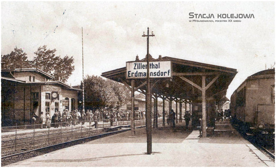 Stacja kolejowa w Mysłakowicach - początek XX w.