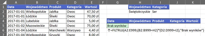 6.15  Brak wyników, gdy wybierzemy kategorię Ser zamiast Owoce