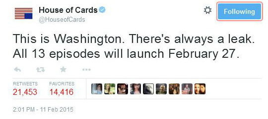 Oficjalny tweet "House of Cards", fot. Twitter