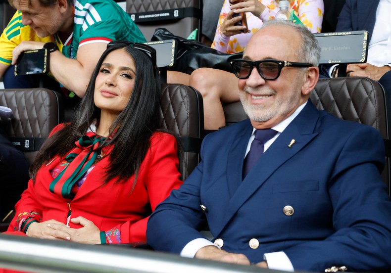 Hayek, who is Mexican, was in the stands to kick off the 2026 World Cup in Mexico City, at a Mexico vs. South Africa match. She was joined by Latin music legend Estefan, who produced the song We're All Mexicans in 2015.