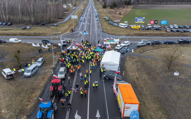 Protest rolników przed polsko-ukraińskim przejściem granicznym w Dorohusku, 20 lutego 2024 r.