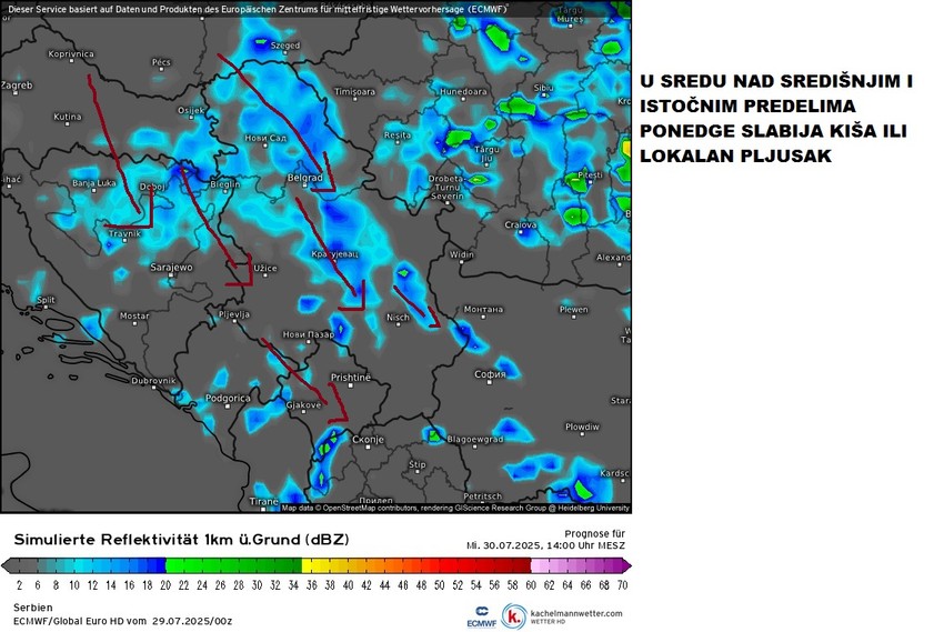 Mapa padavina za sredu