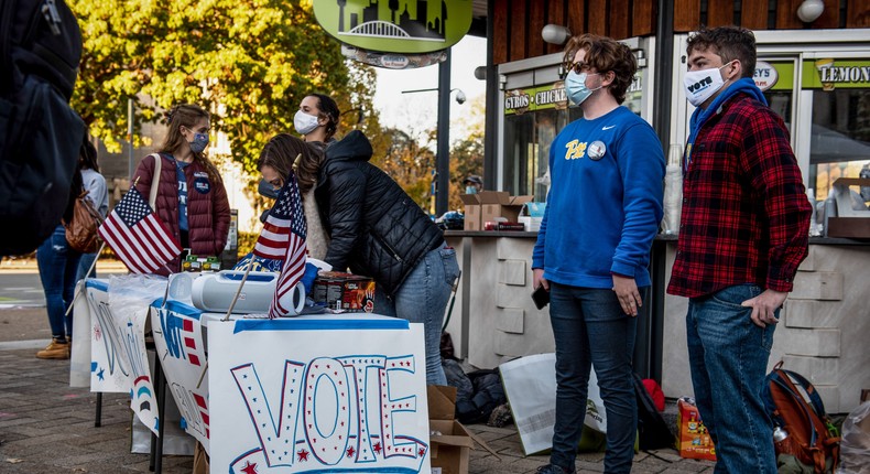 At the University of Pittsburgh in Pittsburgh, Pennsylvania, students organized get-out-the-vote campaigns through signs, stickers, and text messages.