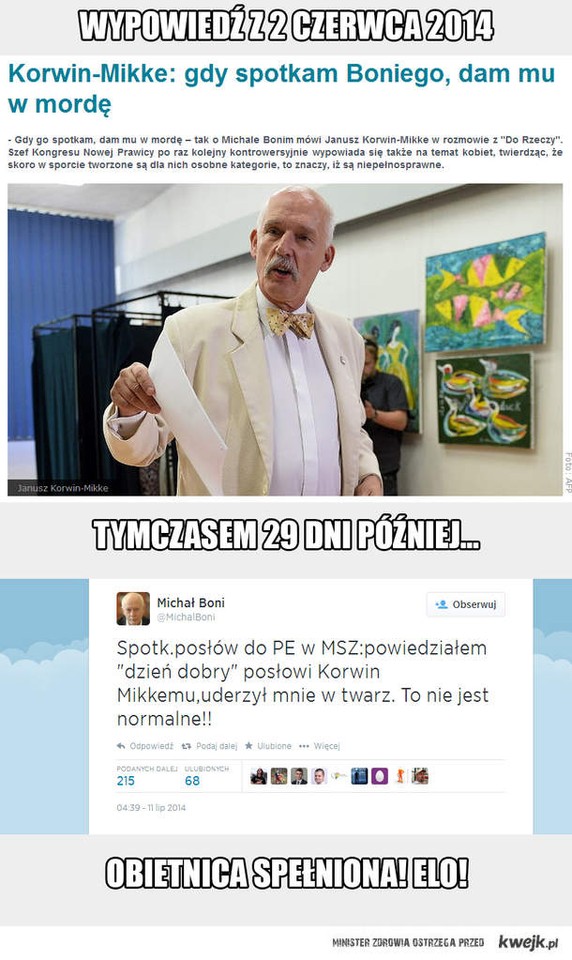 Janusz Korwin-Mikke uderzył Michała Boniego - reakcja internautów