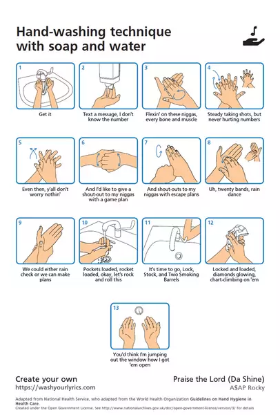 Instrukcja mycia rąk przez 20 sekund do &quot;Praise The Lord (Da Shine)&quot; A$APa Rocky&#39;ego