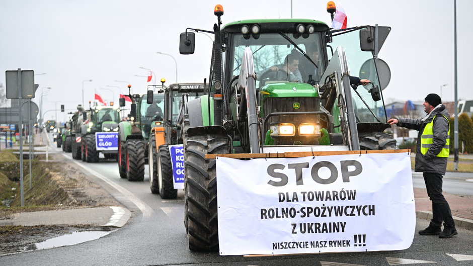 Protest rolników w Stojadłach (woj. mazowieckie) 9 lutego 2024 r.