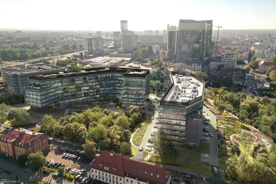 Grundmanna Office Park to nowy kompleks oferujący 48 tys. mkw. powierzchni biurowej, który składać się będzie z dwóch 7-piętrowych budynków połączonych zielonym patio. 