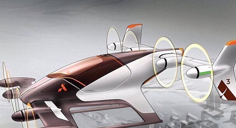 A rendering of a flying car Airbus is building as part of its Project Vahana — we have yet to see an image of the concept car that can be airlifted by a drone.