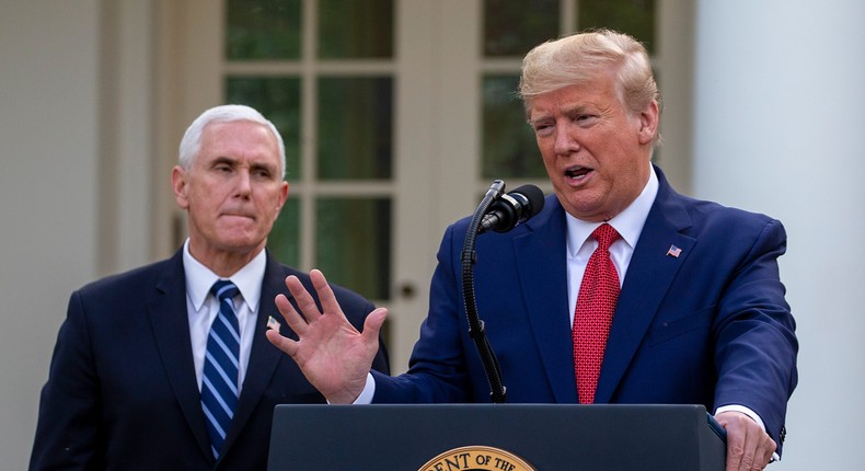 Then-Vice President Mike Pence and then-President Donald Trump in the Rose Garden on March 29, 2020.
