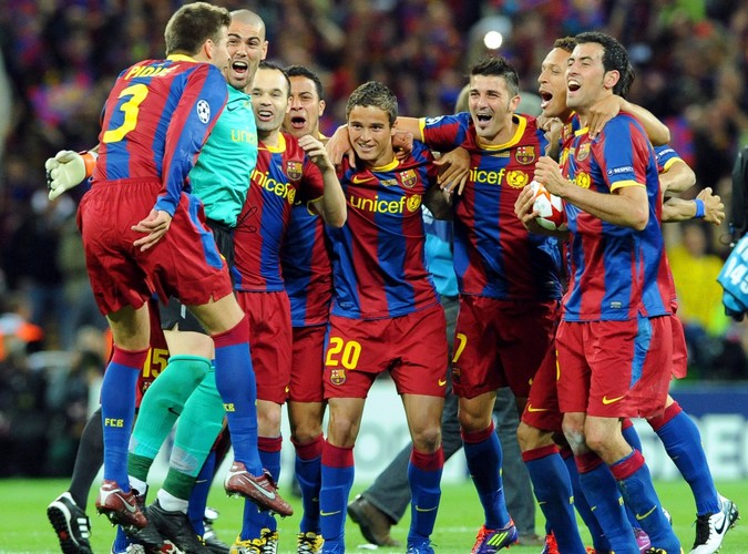 Radość piłkarzy Barcelony po wygraniu LM