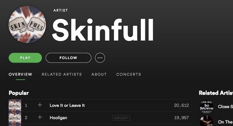 UK-based band Skinfull was removed from Spotify after it was identified as a hate band.