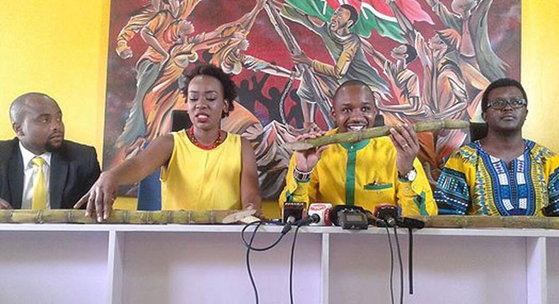 Civil rights activist Boniface Mwangi (second right) during the launch of the Ukweli Party on March 20, 2017.