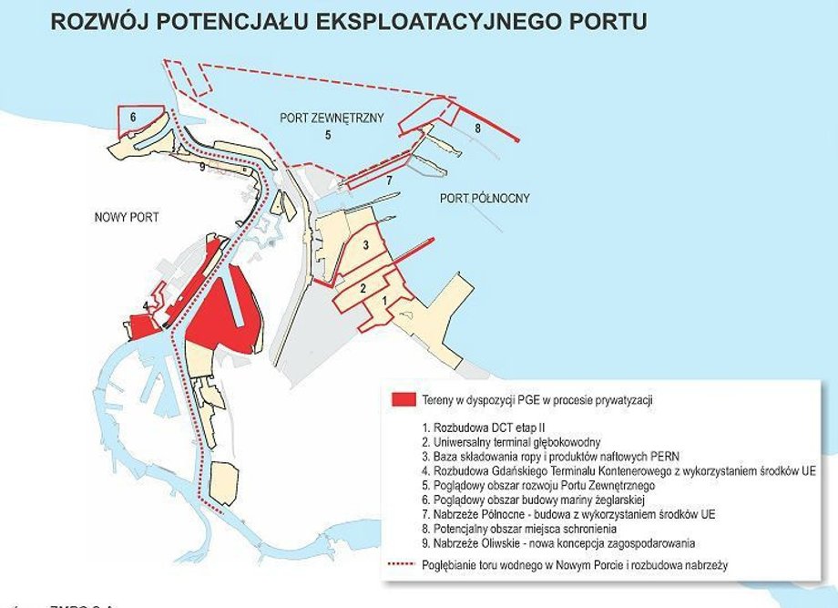 Mapa możliwych inwestycji Centralnego Portu w Gdańsku