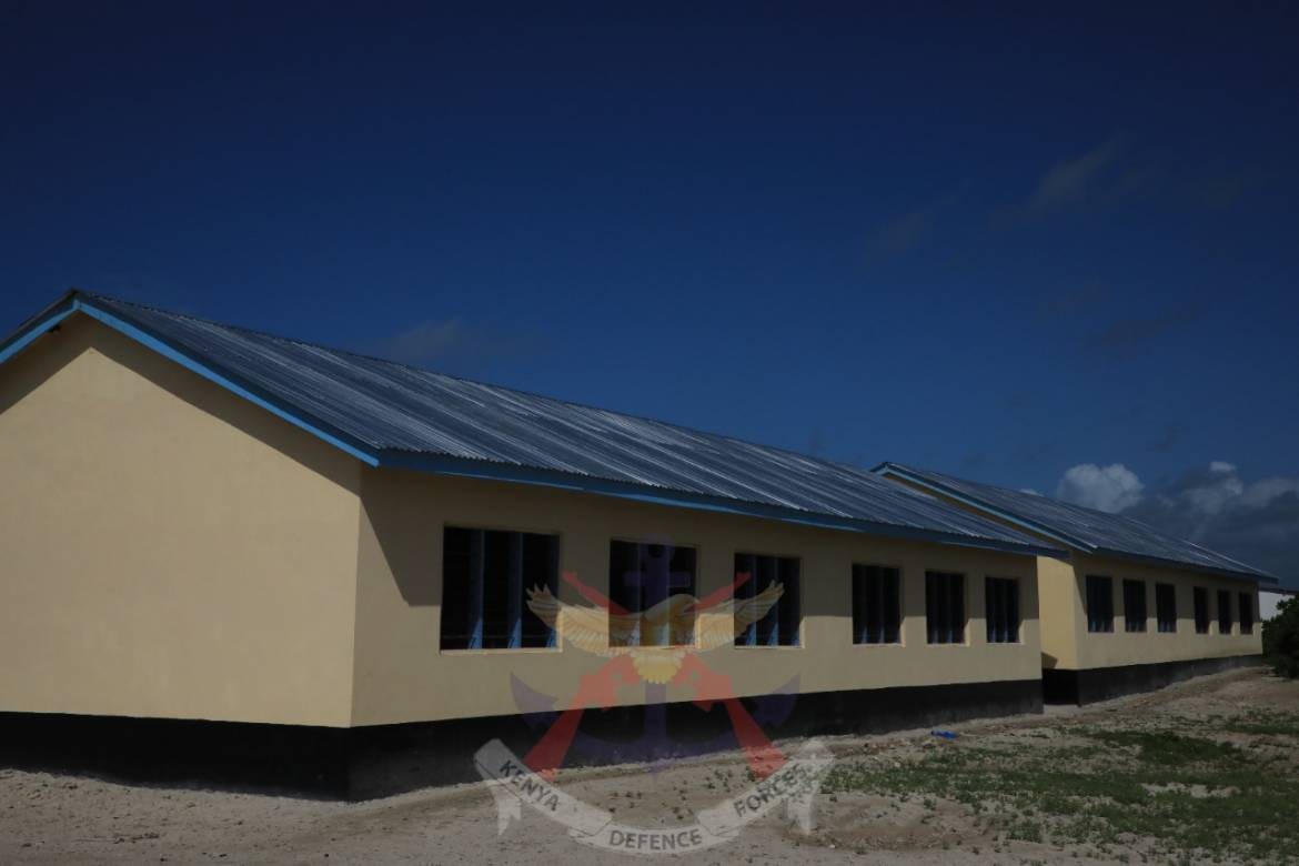 A section of the newly built classrooms in Ras Kamboni, Somalia. [COURTESY:KDF]