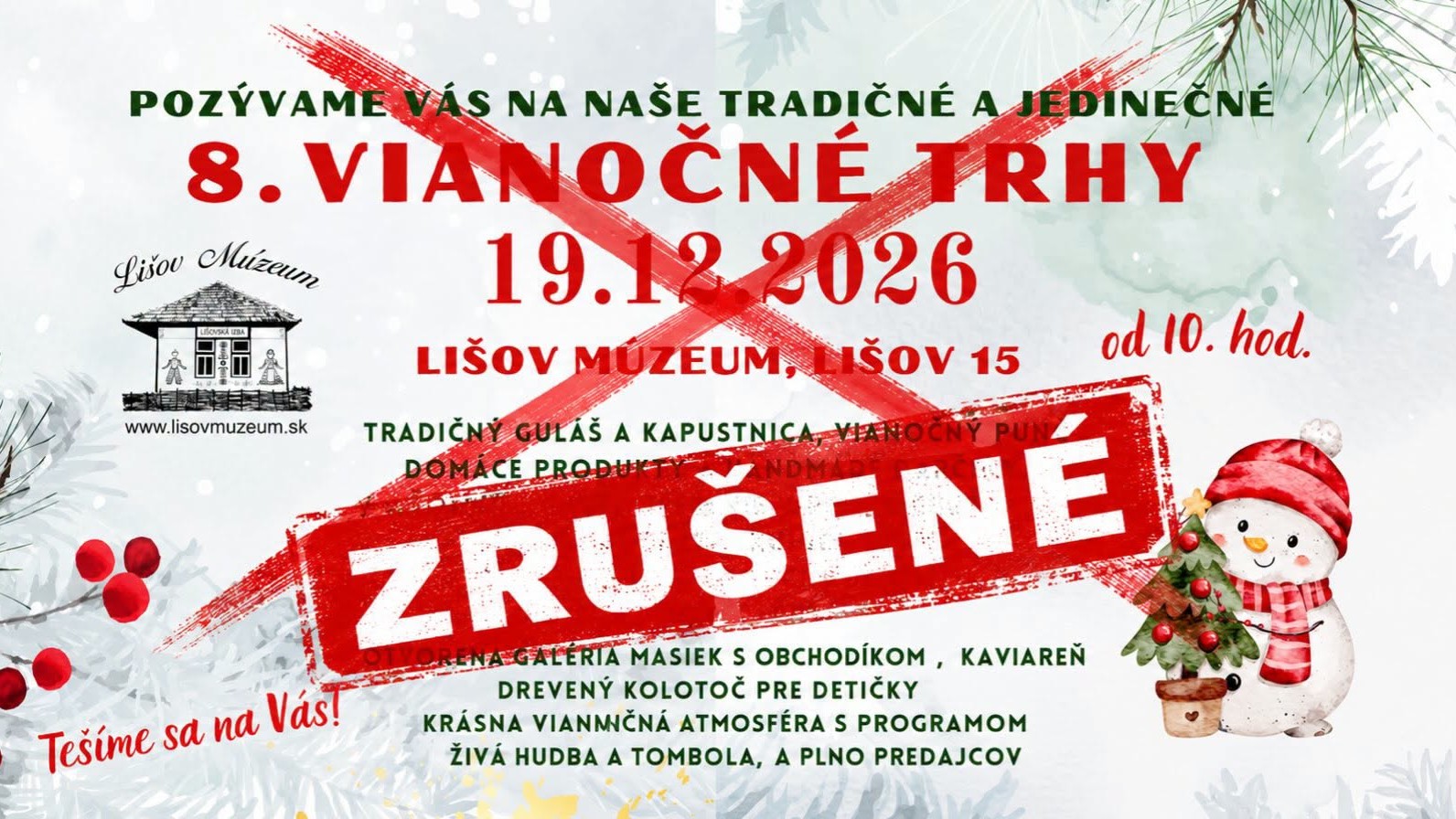 Tradičné vianočné trhy v Lišove sa tento rok neuskutočnia.
