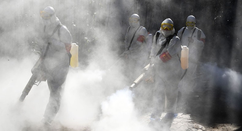 File image of a fumigation process. City Hall to conduct air fumigation over Coronavirus - Nairobi Public Health director Wilson Lang'at