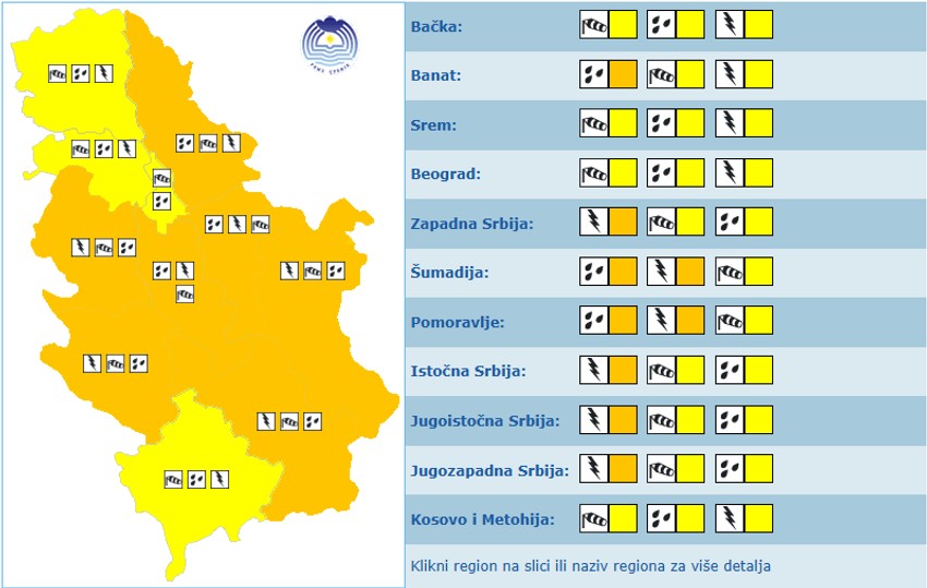 Meteoalarm za utorak