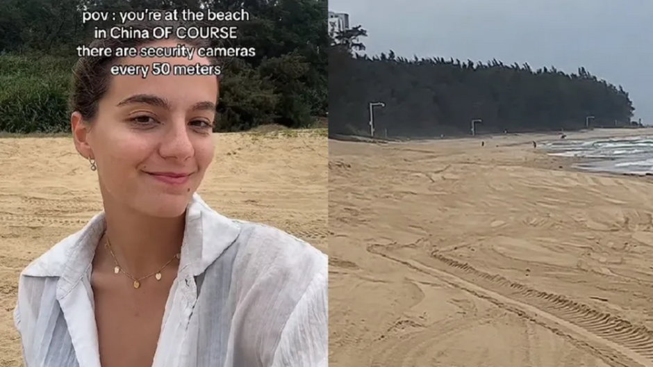 Francuzka zaskoczona kamerami na plaży