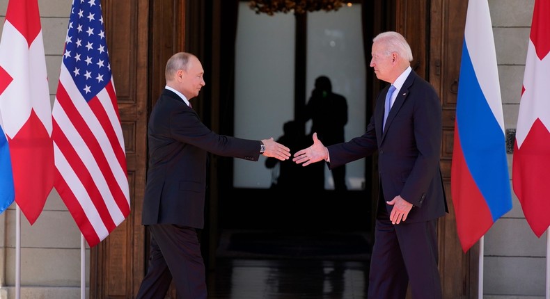 President Joe Biden and Russian President Vladimir Putin, arrive to meet at the 'Villa la Grange', June 16, 2021, in Geneva, Switzerland.AP Photo/Patrick Semansky, File